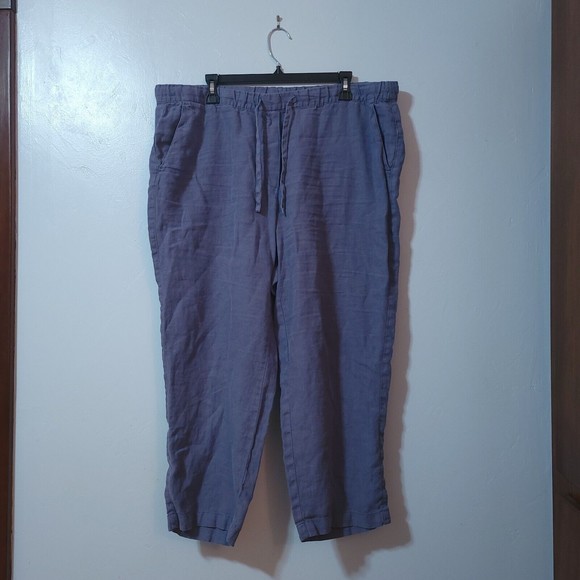 Pure Jill 100% Linen Cropped Pants Drawstring Women's Size XL Blue - Picture 1 of 9